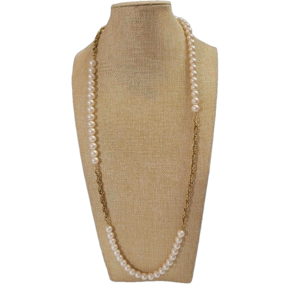 Monet Jewelry - Monet Faux Pearl Gold-Tone Chain Long Vintage Necklace